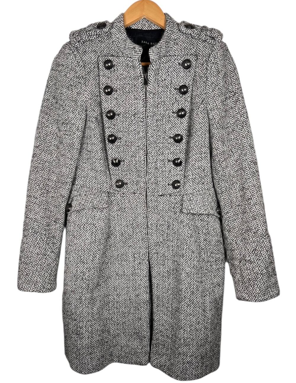 Zara Basic Women’s Military Peacoat Herringbone Gray Jacket Medium